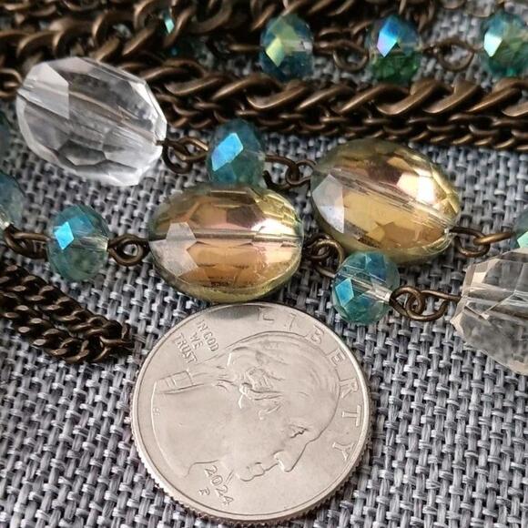 Cookie Lee Aurora Borealis and Bronze Multi-Strand Long Necklace - Picture 8 of 9